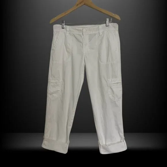 Calvin Klein White Cotton Cargo Pants Size 10 Utility Pocket Casual Minimalist - Picture 3 of 16
